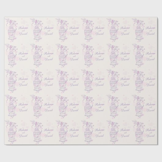 Papier Cadeau Enveloppement personnalisé mariage rose violet cag (Plat)