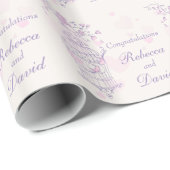 Papier Cadeau Enveloppement personnalisé mariage rose violet cag (Coin rond)