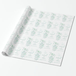 Papier Cadeau Enveloppement personnalisé mariage vert et blanc