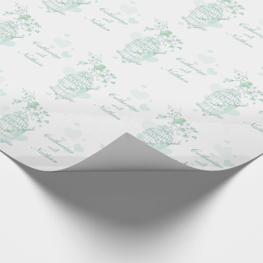 Papier Cadeau Enveloppement personnalisé mariage vert et blanc (Coin)