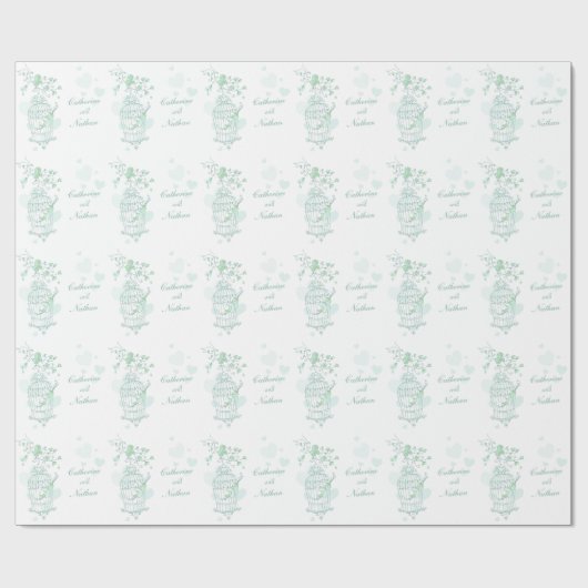 Papier Cadeau Enveloppement personnalisé mariage vert et blanc (Plat)