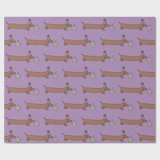 Papier Cadeau Envelopper Dachshund Avec Cupcake (Plat)