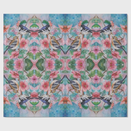 Papier Cadeau Éperons Envelopper les oiseaux et les fleurs en pa (Plat)