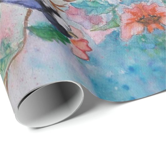 Papier Cadeau Éperons Envelopper les oiseaux et les fleurs en pa (Coin rond)