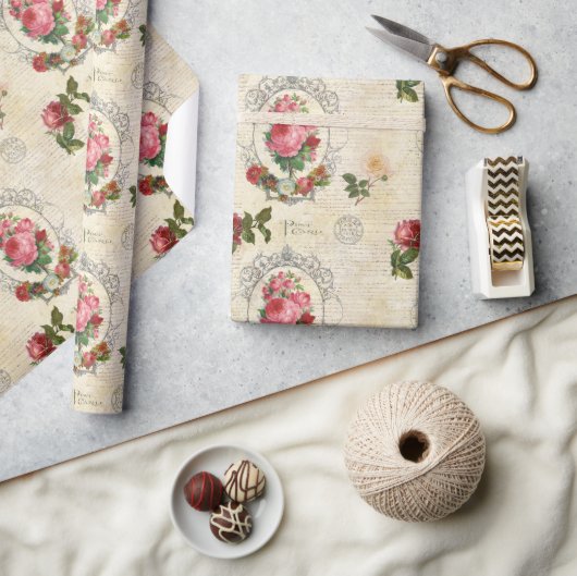 Papier Cadeau Ephemera Rose français antique (Artisanat)