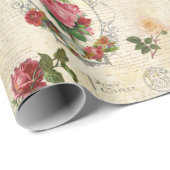 Papier Cadeau Ephemera Rose français antique (Coin rond)