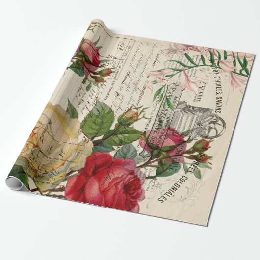 Papier Cadeau Ephémère rose et florale (Déroulé)