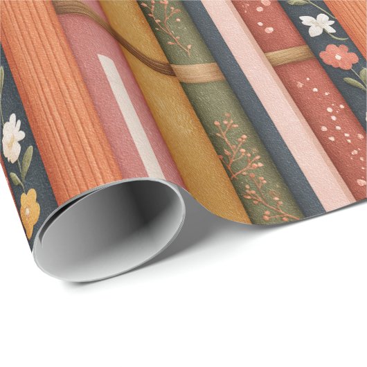 Papier Cadeau Épines de livres divisées en automne saisonnier (Coin rond)