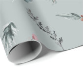 Papier Cadeau Épinette Bleue d'Hiver et Baies Cuites Sage Vert (Coin rond)