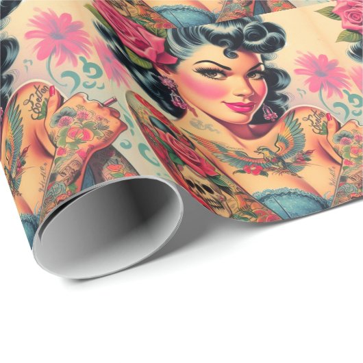 Papier Cadeau Épingle à tatouage rétro (Coin rond)