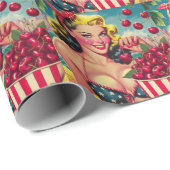 Papier Cadeau Épingle de cerise mignonne (Coin rond)