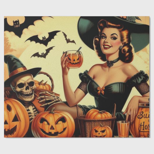 Papier Cadeau Épingle vintage d'Halloween (Plat)