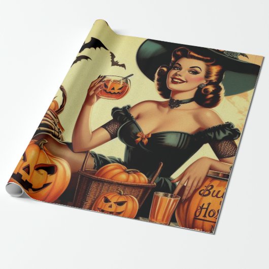 Papier Cadeau Épingle vintage d'Halloween (Déroulé)
