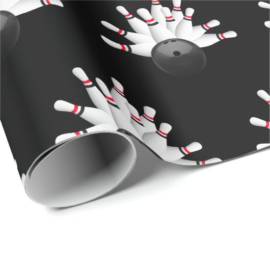 Papier Cadeau épingles de quilles blanches sur noir (Coin rond)