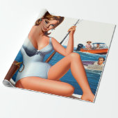 Papier Cadeau Épinglette de pêche rétro (Déroulé)
