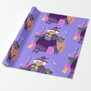 Papier Cadeau épiphanie noël sorcière befana chat noir