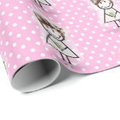 Papier Cadeau Épouse chatte fille en Basket sur Pois (Coin rond)