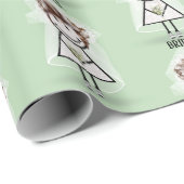 Papier Cadeau Épouse chatte fille en Basket sur vert (Coin rond)