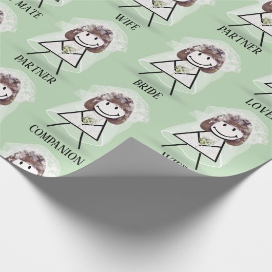Papier Cadeau Épouse fille avec texte nuptial sur vert (Coin)