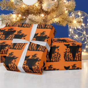 Papier Cadeau Épouvantail d'Halloween gothique effrayant Citroui