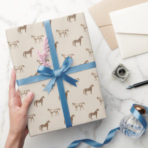 Papier Cadeau Équestre Cheval Vintage Brun Élégant Équin