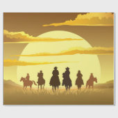 Papier Cadeau Équipe de cow-boys silhouette galopant contre un s (Plat)