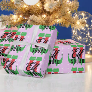 Papier Cadeau Équipe de talons elfes Noël flocons de neige rose