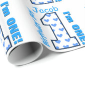 Papier Cadeau ęr Coeurs bleus de garçon d'anniversaire un B01Z (Coin rond)