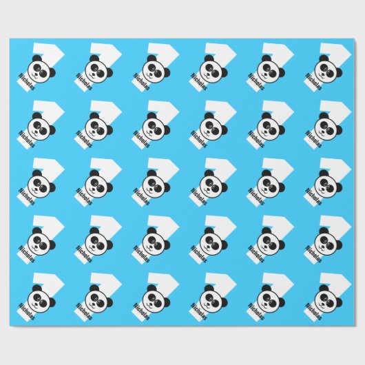 Papier Cadeau ęr PANDA d'anniversaire un nom fait sur commande (Plat)