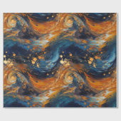 Papier Cadeau Espace Bleu Et Or Abstrait Moderne (Plat)