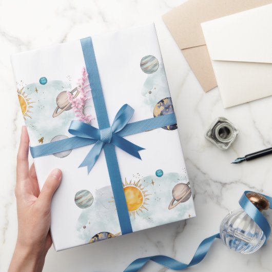 Papier Cadeau Espace Extérieur Anniversaire Galaxie Soleil Lune (Cadeaux)