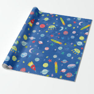 Papier Cadeau Espace extra-atmosphérique UFO Planètes Motif Rock