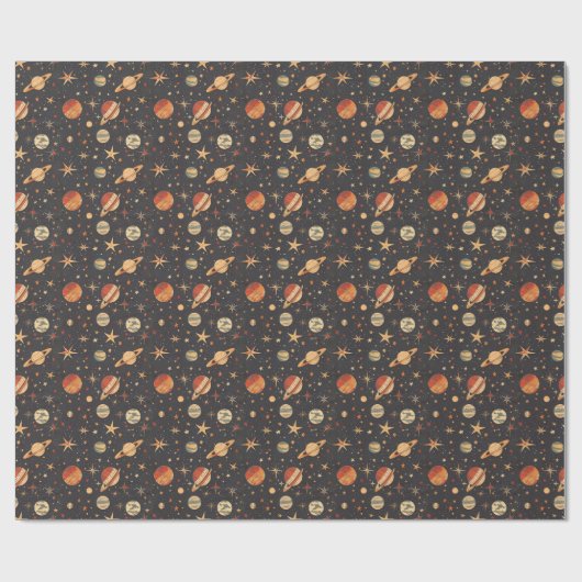 Papier Cadeau Espace Planète Rétro Thème (Plat)