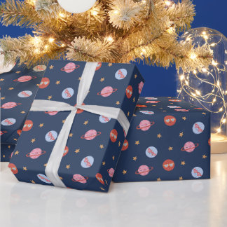 Papier Cadeau Espace pour enfants motif mini avec planètes et ét