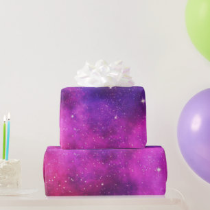 Papier Cadeau Espace rose & violet & Étoiles Faux Galaxy