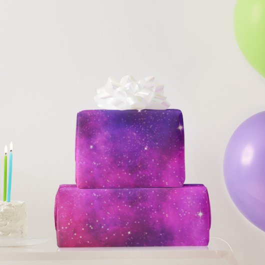 Papier Cadeau Espace rose & violet & Étoiles Faux Galaxy (Cadeaux de fête)