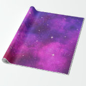 Papier Cadeau Espace rose & violet & Étoiles Faux Galaxy (Déroulé)