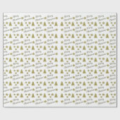 Papier Cadeau Esprit de Noël - étoiles d'or, arbres de Noël (Plat)