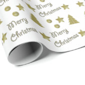 Papier Cadeau Esprit de Noël - étoiles d'or, arbres de Noël (Coin rond)