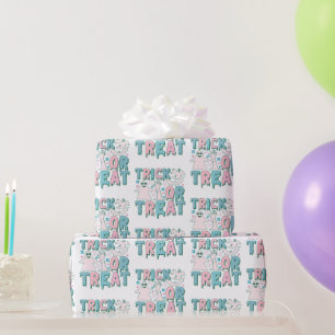 Papier Cadeau Esprits de Trick or Treat Mignons Blanc Halloween