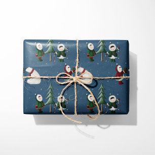 Papier Cadeau Esquimaux & ours polaires sur fond bleu