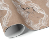 Papier Cadeau Esquisse de portrait : Illustration de jeune fille (Coin rond)