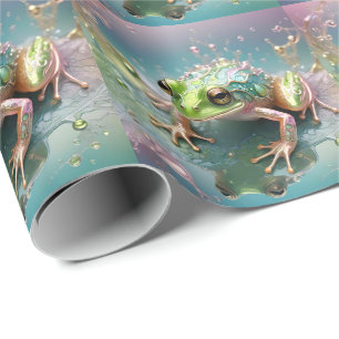 Papier Cadeau "Essence d'émeraude : Grenouille verte en art frac