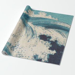 Papier Cadeau Estampe antique japonaise sur bois Vagues bleues d