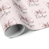 Papier Cadeau esthétique coquette ruban rose nom personnalisé (Coin rond)