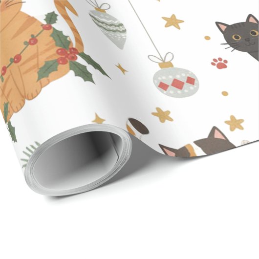 Papier Cadeau estive Meowy Christmas Cat Pattern Gift (Coin rond)