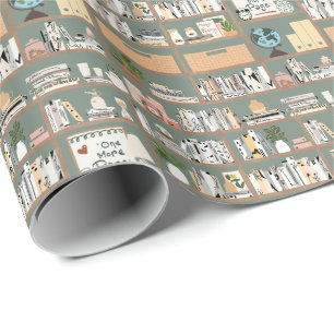 Papier Cadeau Étagère de bibliothèque vert sauge motif