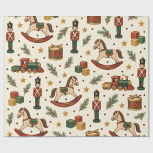 Papier Cadeau Étagère de jouets anciens Noël nostalgique pour en