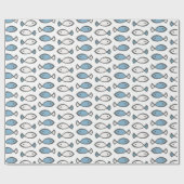 Papier Cadeau Eté Mer Bleu Blanc Poissons Motif (Plat)
