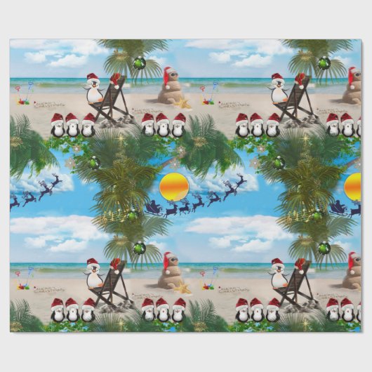 Papier Cadeau Été Noël bébé sur la plage répéter Design (Plat)